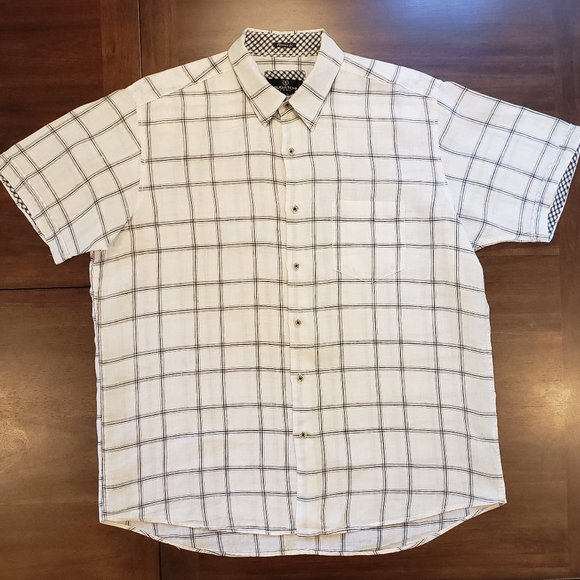 Bugatchi Other - Bugatchi - Men's - Button Up / Short Sleeve Linen Shirt - Black & White - Size L